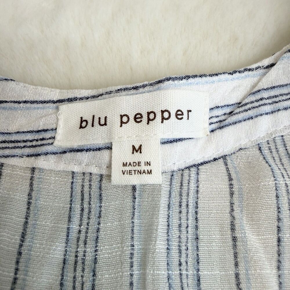 Blu Pepper Peasant Top Shirt White Blue Stripes Flutter Sleeve Tunic Women’s M - Picture 6 of 10